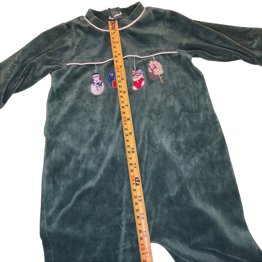 Vintage Velour Pajamas Footed Christmas Holiday Embroidery 1pc Outfit Size 6-9mo - Picture 5 of 8